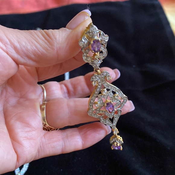 Jewelry set earrings with real amethyst and necklace.perfect condition like new - Picture 5 of 6